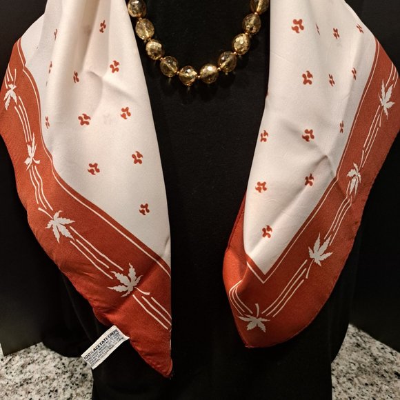 Foulard En Soie Vintage Jaune - Motif Terre, 86 X 86 Cm, Occasion TBEG